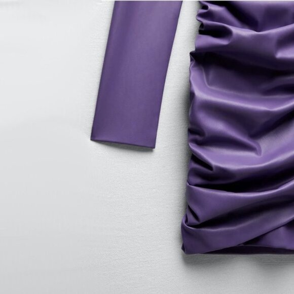 NWT Zara purple faux leather draped mini dress, M - Picture 9 of 11